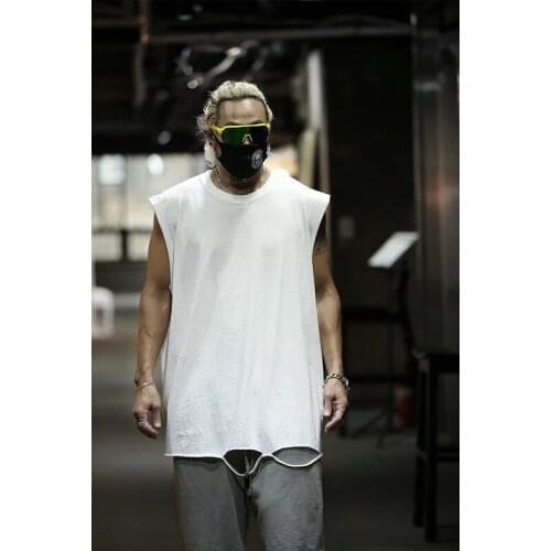 Mens new solid color dilapidated casual large Korean fashion sleeveless T-shirt with loose personality