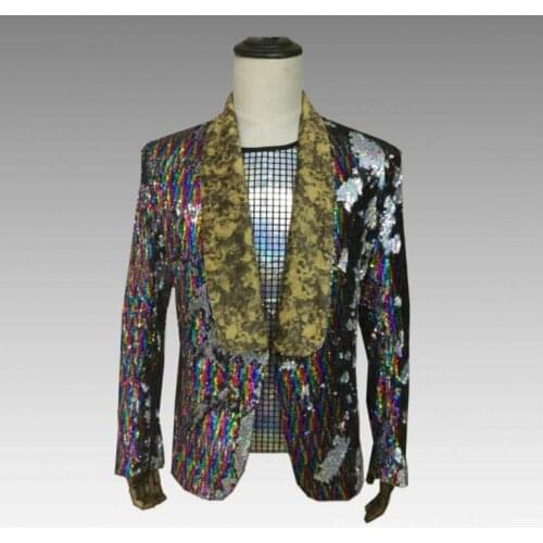 Color Gradient sequins blazer men suits designs jacket mens stage singers clothes dance star style dress punk rock masculino