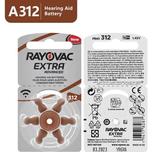 60 PCS Rayovac Extra Zinc Air Hearing Aid Batteries A312 312A ZA312 312 PR41 Hearing Aid Battery A312 For Hearing Aid