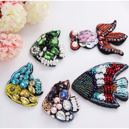 Fish Animal Sew on Beaded Patch Applique For Clothes Bag Shoes Diy Cute Decoration Accessories Patches