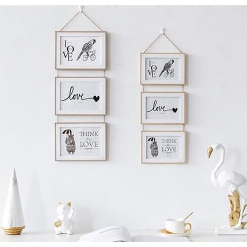 6/7 Inch Combination Three Connected Frame Wall Hanging Photo Simple Solid Wooden Clip Paper Picture Holder Home Wall Decoration