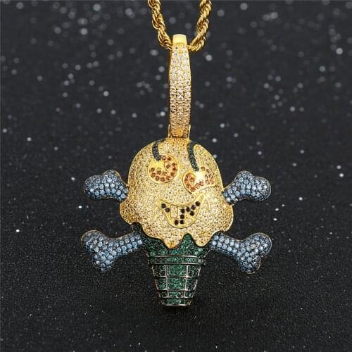 New Iced Out Pirate Ice Cream Pendant Necklace Fashion Bling Cubic Zircon Hip Hop Jewelry With 24 Inches Chain