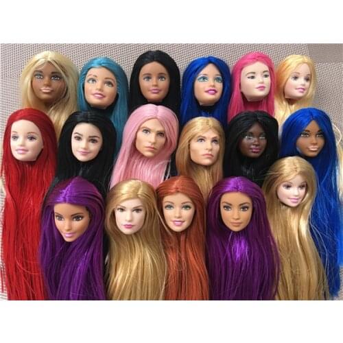 Rare Face Doll Head 1/6 Doll Toys Part Bobo Multi-Colorful Hair Princess Doll Accessories DIY Make Up Practice Doll Heads