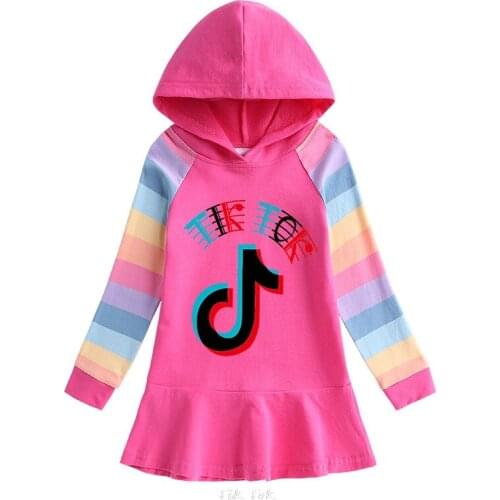 Tik Tok Autumn Girls Hoodies Dress Cartoon Ruffle Dress Cotton Kids Clothes Childrens Dresses Clothing