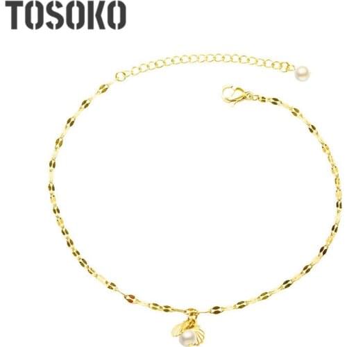 TOSOKO Stainless Steel Jewelry Sexy Lip Chain With Small Shell Pearl Anklet Personality Chain For Female BSS082