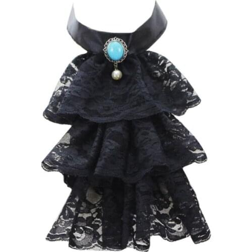 Retro Tri-layer Ruffles Wave Lace Fake Collar Imitation Diamond Pearl Detachable Necklace Choker Tie Women Clothes Decor