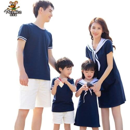 Navy Style Mother Daughter Dress Family Clothing Summer Father Son T-Shirts Short Family Matching Outfits Men Women Girl Clothes