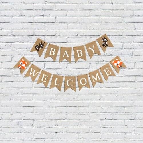 Woodland Fox Welcome Baby Burlap Banner Woodland Creatures Fawn Forest Animal Friend Garland for Baby Shower Party Decoration