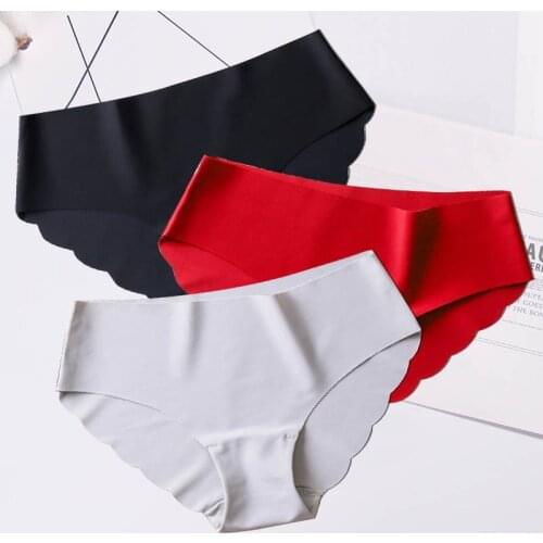 3pcs Seamless Ice Silk Panties For Women Sexy Low Waist Briefs Ultra-thin Underwear Summer Female Underpants Intimates #D
