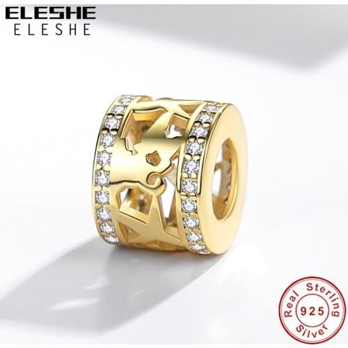 ELESHE Wholesale 100% 925 Sterling Silver World Travel Circle Charm Gold Color Bead Fit For Women Original Bracelet DIY Jewelry