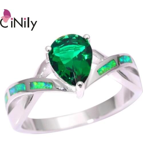 CiNily Created Green Fire Opal Green Zircon Silver Plated Wholesale New Style Fashion for Women Jewelry Ring Size 7 8 9 OJ8555