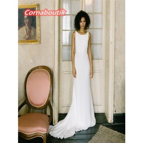 Classi Chic High Neck Open Back Wedding Dress COR-010 Crepe Bridal Gowns Vestido De Noiva Robe De Marriage