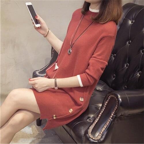 New Fashion 2021 Women Autumn Winter Long Sweater Pullovers Dress Casual Warm Knitted Clothes Thick Warm Tops Female