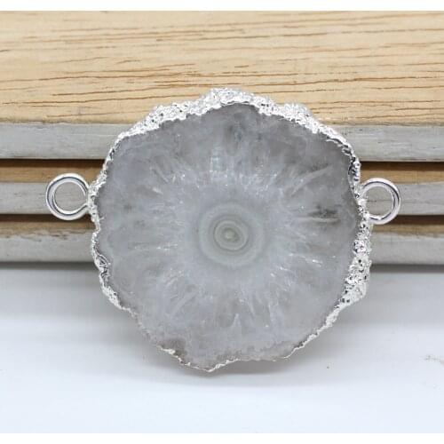 100-Unique 1 Pcs Irregular Shape Round Rock Crystal Dounble Buckle Pendant Charm Jewelry
