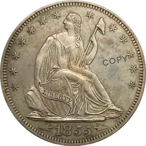 1854 United States Half Dollar Liberty Seated No Motto Above Eagle Cupronickel Plated Silver Collectibles Copy Coin