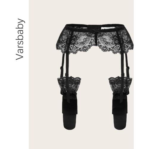 Varsbaby sexy 2 PCS garters+stockings fashion suspender belt underwear lace garter belt black/cream white/red color