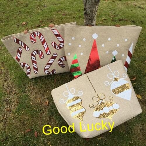 30pcs/lot Most Popular Christmas Gift Bags with Embroidery Holiday Handbag Dazzle Sequin Jute Tote Bag