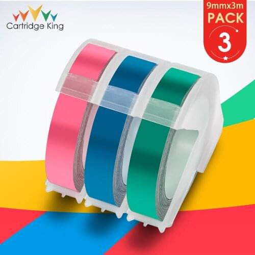 3PK Plastic PVC Embossing Labeling Tapes 9mm for DYMO 3D Effect Label Maker Compatible for 1880 12965 Motex E-202 Label Printer