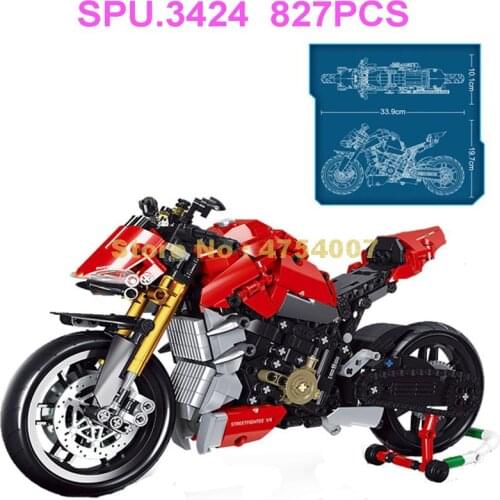 50051 827pcs Technology Red Racing Motorcycle Motorbike Building Blocks Toy