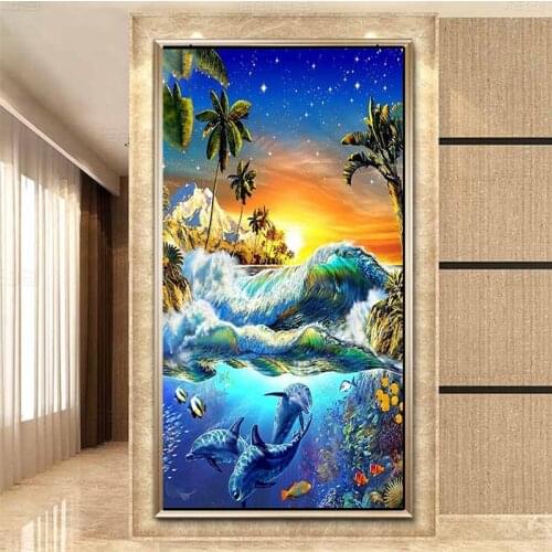 5D Sunset Underwater Dolphins Diy Diamond Painting Cross Stitch Full Square Round Sets Unfinished Decoration EmbroideryZP-2969