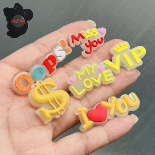 6PCS PVC Grow On The Night Cute Word Fridge Magnetic Sticker Miss You ViP Oops Love Refrigerator Magnets Stationery Toys Note