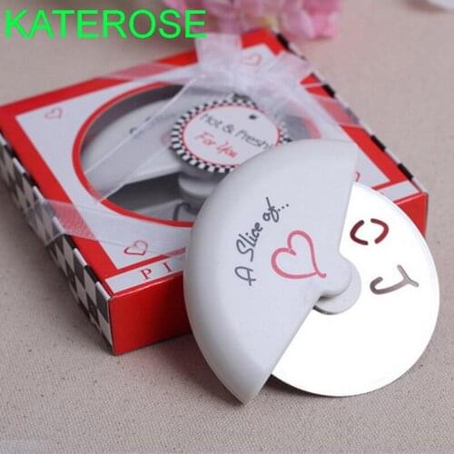 6PCS A Slice of Love Stainless Steel Pizza Cutter in Gift Box Wedding Favors Pizza Wheel Birthday Party Decorations