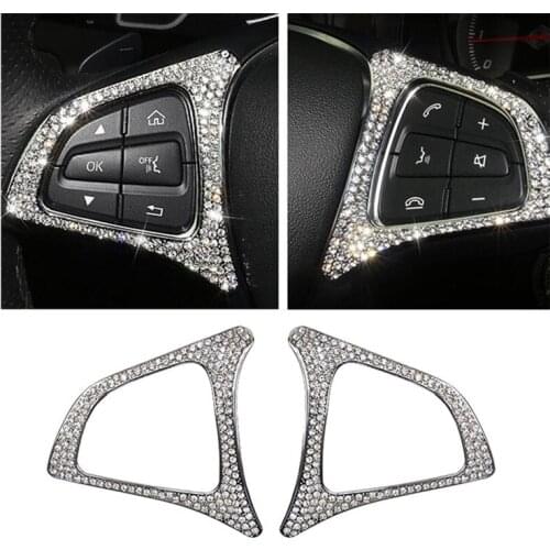 Car Steering Wheel Button Frame Cover Sequin Upgrade Sticker Styling For Mercedes-Benz C Class GLA GLC CLA Class W205