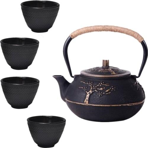 Cast Iron Teapot Cup Tea Set Kettle Caneca With Filter Kung Fu Pot Copo Pine Bamboo Plum Drinkware 5pcs