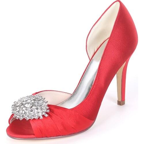 Creativesugar satin D'orsay side empty elegant lady evening dress shoes with know and crystal brooch bridal wedding prom heels