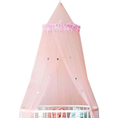Childrens Room Dome Mosquito Net Princess Room Feather Star Decorative Bed Net Free Installation Baby Game Tent