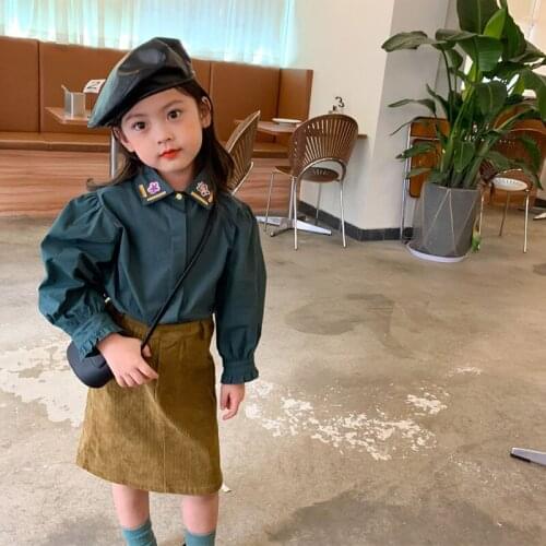 Children Shirts New Autumn Girls Flower Embroidered Puff Long Sleeve Shirt Kids Casual Cotton Single-breasted Toddler Girl Tops