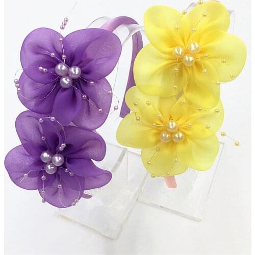 Children Hair Hoop headbands Headwear Flower Lace chiffon flowers pearl flower hair band Hair Hoop Princess Hair Accessories
