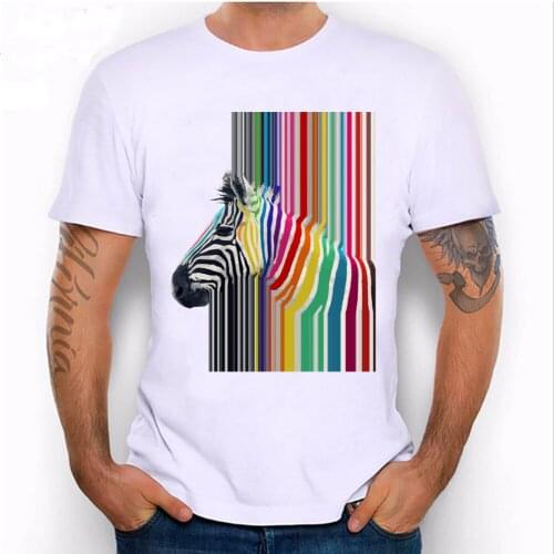 New Summer Mens Short Sleeve Trendy Colourful Vibrant Stripes Zebra Print T-shirt Casual Tops Male Cool Hipster Tees