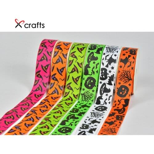 Grosgrain Ribbon Polyester Halloween Witch Hat Printed 25mm DIY Handmade Materials Gift Wrap Halloween Cosplay Decorate BBXQ-011