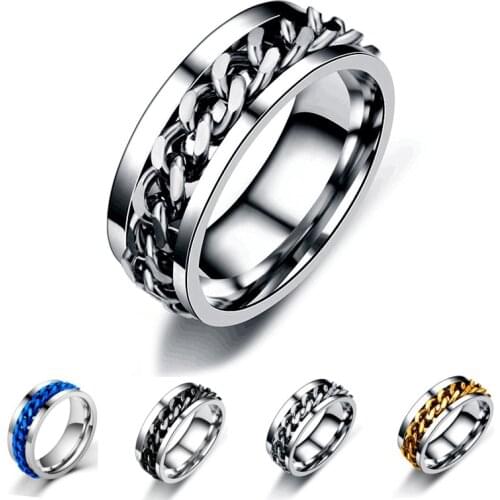 AsJerlya Classic Spinner Chain Men Rings Cool Stainless Steel 8mm Width Fashion Rings For Men Women Jewelry Party Gift