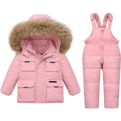 -30℃ Children Clothing Sets 2021 Kids Winter 90% Down Jacket Toddler Girl clothes Warm Overalls Baby Boys Coat parka real fur