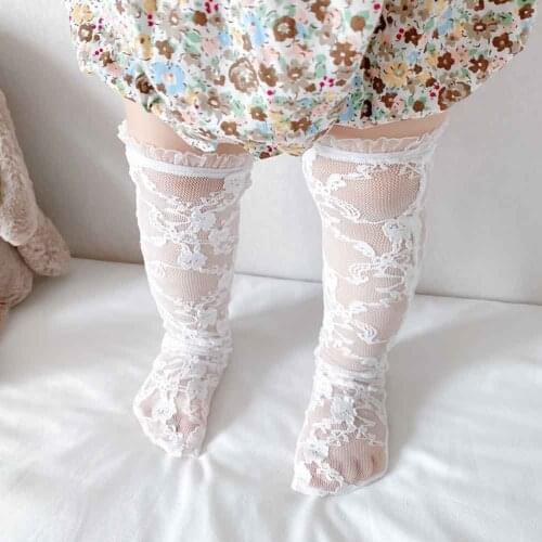 Baby Girls Lace Socks New Infant Childrens White Socks Womens Mesh Breathable Knee High Socks For 1-4Y Kids Lovely Princess