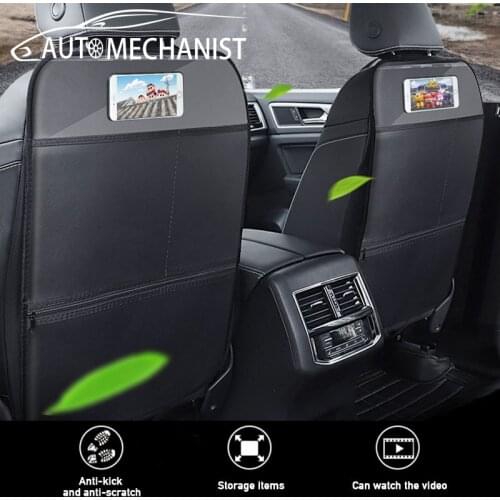 Multifunction Car Anti Kick Back Mat Automobiles Seat Back Cover For Children PU leather Seat Back Protectors With Storage Bag