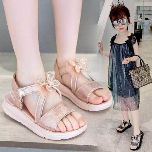 Girls Fashion Sandals Summer 2021 New Children Beach Shoes Kids Princess Sandals for Party Bow-knot Chic Sweet Hot Floral Shoes