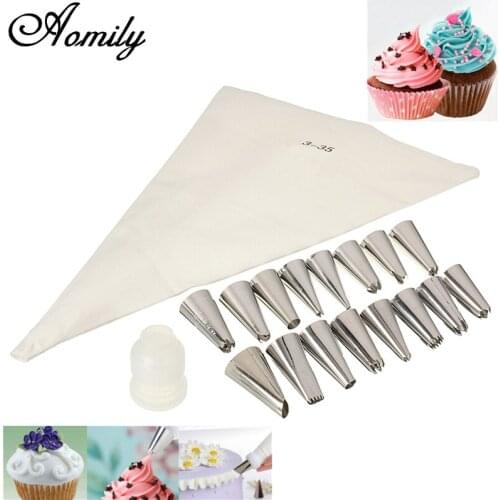 Aomily Big Promotion 18pcs/Set Icing Piping Nozzles Pastry Bag Tips With Transverter Kitchen Bakery Cake Baking Decorating Tools