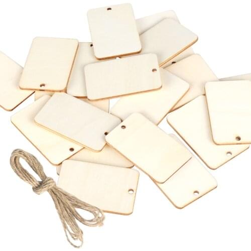 Unfinished Nature Wood Slice Gift Tags Blank Rectangle Wooden Hanging Label With Hemp Ropes for Wedding Party DIY Decor