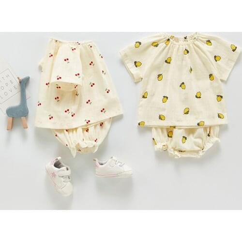 New Good Quality Factory Price Fashion Hot Selling Childrens Cherry Lemon Printed Breathable Bamboo Cotton Gauze Romper