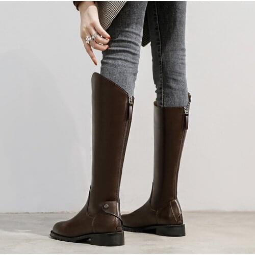 2021 Autumn and Winter New Knee-length Womens Boots Womens Microfiber Round Toe Zipper Warm Winter Boots Ladies Fashion Boots