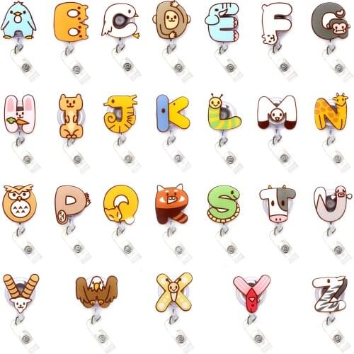 Creative Newest 26 Letters Acrylic Retractable Badge Reel Nurse Doctor Student Exhibition ID Card Clips Badge Holder Stationery