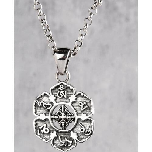 Mantra Silver necklace the sterling silver Cross lotus vajra pendant for Men mygrillz