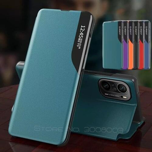 Poco-f3 case pu leather smart view window magnetic stand flip cover for pocophone little poco poxo poko f3 f 3 f-3 pocof3 coque