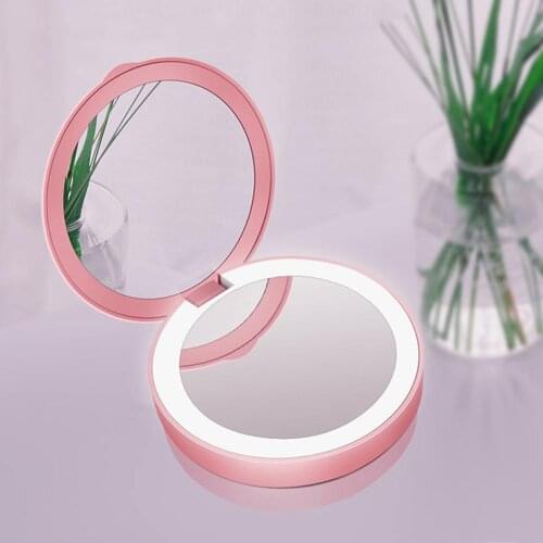 Portable Mini LED Light Double-Sided Cosmetic Mirror Tri-fold Illuminating Folding Power Bank Makeup Mirror Pocket Mirror