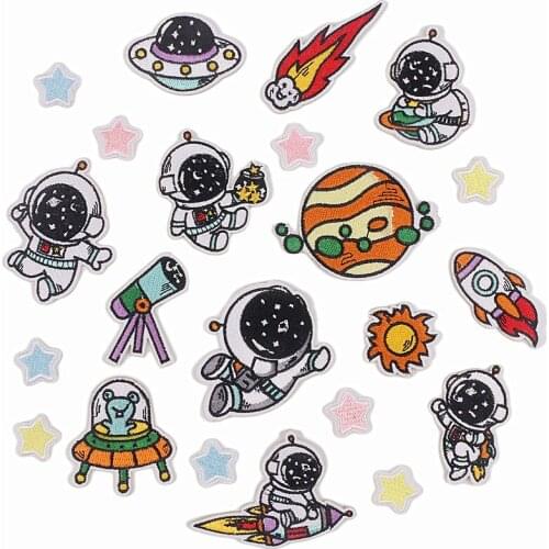 Space Fusible Embroidered Patches Iron on Transfers for Clothing Astronaut Sewing Thermal Appliques Clothes Stickers Accessories