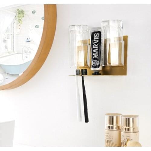 Qiansi Individual Bathroom Hardware Solid Brass Wall-mounted Cup Holder Metal Toothbrush Mouthwash Cup Holder Metal Wall-mounted