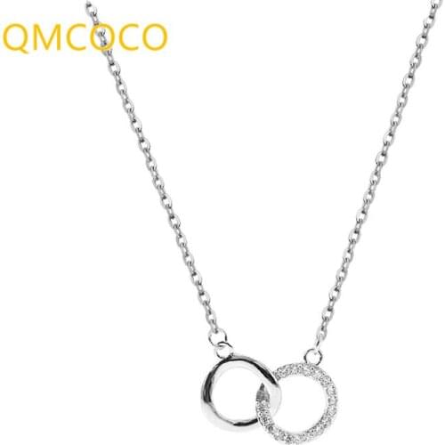 QMCOCO 925 Silver Minimalist Woman Sweater Necklace For Women Fashion Creative Design Double Circle Pendant Party Jewelry Gifts